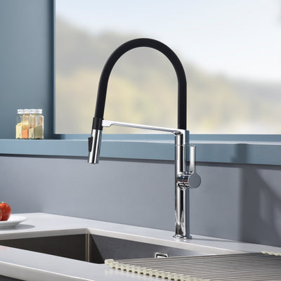 SUMERAIN Single Handle Pull-Down Kitchen Sink Faucet in Chrome Finish, Deck Mounted Lead-Free Kitchen Faucet with Dual Spray Mode