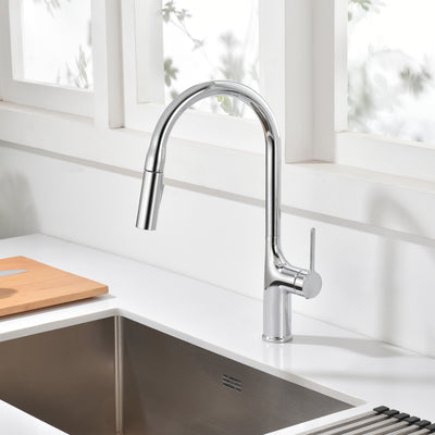 SUMERAIN Chrome Kitchen Sink Faucet High Arc 2 Spray Mode Kitchen Faucet with Pull Down Sprayer,Lead-Free and DOE Certified