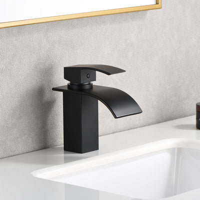 SUMERAIN Matte Black Bathroom Sink Faucet, Lead-Free 304 Stainless Steel Single Hole Single Lever Vanity Faucet with Waterfall Spout