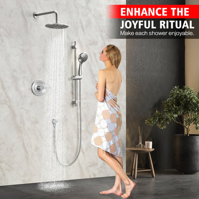 sumerain Brushed Nickel Rainfall Bathroom Shower System, Wall Mounted Slide Bar Shower Faucet Set with Shower Head and Handheld, Valve and Trim Kit Included