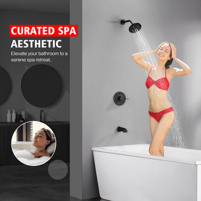 sumerain Modern Matte Black Tub and Shower Faucet Set with 6-Inch 6 Settings Rain Shower Head and Tub Spout, Valve Included