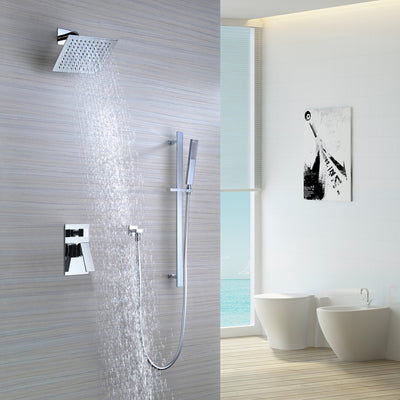 SUMERAIN Modern Shower System with 8-inch Square Rain Shower, Wall Mount Single Handle Shower System with Pressure Balance Valve & Hand Shower, Chrome