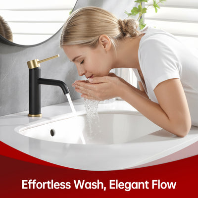 SUMERAIN Modern Single Handle Bathroom Sink Faucet Stainless Steel Single Hole Lavatory Sink Faucet,Black and Gold