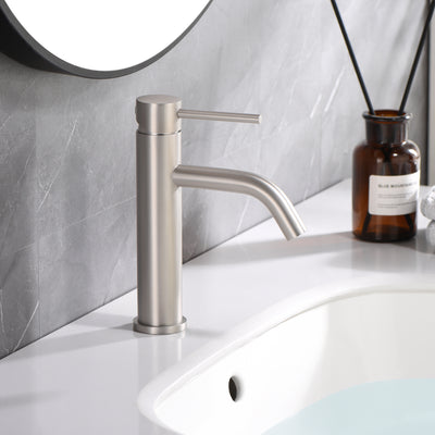SUMERAIN Bathroom Sink Faucet Brushed Nickel, Modern Single Handle Vanity Faucet Lead-Free Stainless Steel Single Hole