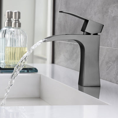 SUMERAIN Waterfall Bathroom Faucet Single Handle Single Hole Metallic Gray Lavatory Sink Faucet Stainless Steel