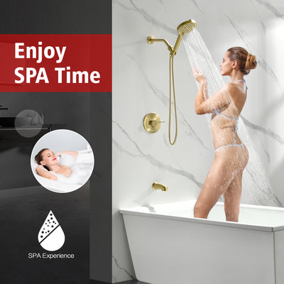 SUMERAIN Brushed Gold Shower System with 6-Spray Handheld Filtered Shower Head, Shower Faucet Set with High Flow Tub Spout