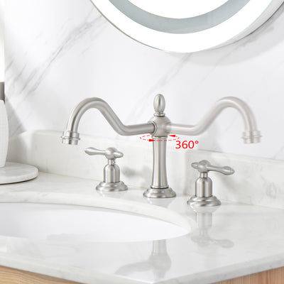 sumerain Vintage 8" Widespread Bathroom Faucet 3 Hole, 2 Handle Basin Faucet Brushed Nickel