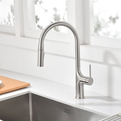 SUMERAIN Kitchen Faucet with Sprayer 2 Mode Brushed Nickel Kitchen Sink Faucet DOE Certified and Lead-Free