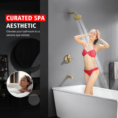 sumerain Modern Shower Faucet Set with 6-Spray Shower Head, Tub Spout and Shower Trim Kit with Valve, Brushed Gold Finish