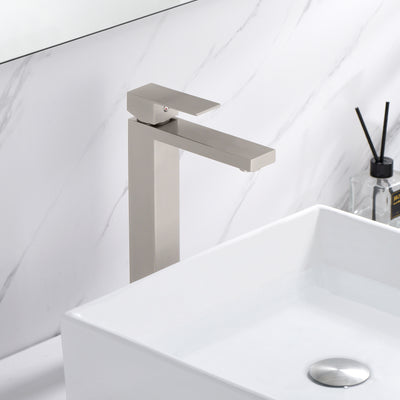 sumerain Brushed Nickel Tall Bathroom Vessel Sink Faucet, Water-Saving Lavatory Faucet Single Hole Single Handle, 304 Stainless Steel