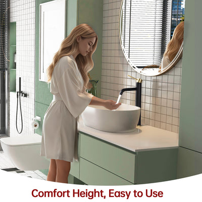 SUMERAIN Bathroom Vessel Sink Faucet, Black and Gold Tall Bathroom Sink Faucet Single Handle Single Hole, Lead-Free, 304 Stainless Steel