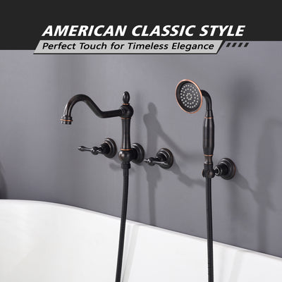 SUMERAIN Oil Rubbed Bronze Wall Mount Bathtub Faucet with Hand Held Shower, Classic High Flow Tub Filler, Rough-in Valve Included
