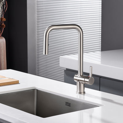 SUMERAIN Pull Down Kitchen Sink Faucet with Sprayer Brushed Nickel Stainless Steel Single Hole Kitchen Faucets Single Handle Dual Spray Mode