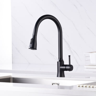 SUMERAIN Matte Black High Arc Kitchen Faucet with Pull Down Sprayer Stainless Steel Lead-Free Single Handle