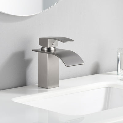 SUMERAIN Bathroom Sink Faucet Waterfall Single Hole Single Handle Basin Mixer Tap Stainless Steel Brushed Nickel Vanity Faucet