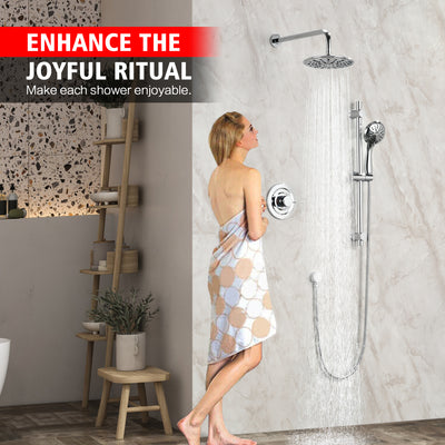 sumerain Modern Bathroom Shower System with High Pressure Rainfall Shower Head, 3-Setting Handheld Shower and Adjustable Slide Bar, Valve Included, Chrome Finish