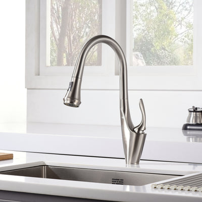 sumerain Brushed Nickel Single Handle Pull Out Kitchen Faucet, Stainless Steel 1 Hole Kitchen Sink Faucet with Pull Down Sprayer
