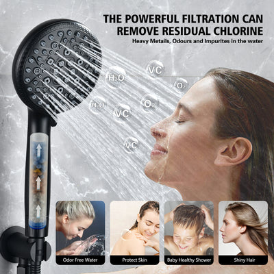 SUMERAIN Hard Water Filter Showerhead with 9 Spray Modes, KDF filtration & Vitamin C Skin Care 3-Month Replacement Filter for California/Texas/Illinois, Matte Black