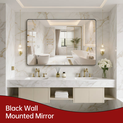 SUMERAIN Bathroom Vanity Mirror 48x32 Inch, Matte Black Aluminum Framed Wall Mirror with Tempered Glass for Large Spaces in Modern or Farmhouse Bathrooms