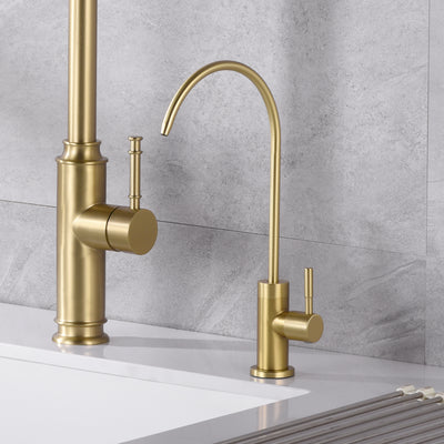 SUMERAIN 100% Lead-Free Kitchen Water Filter Faucet SUS304 Stainless Steel, Brushed Gold Drinking Water Faucet for Kitchen Sink
