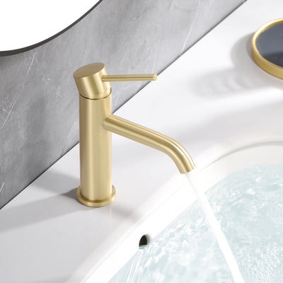SUMERAIN Bathroom Sink Faucet Brushed Gold Single Handle Single Hole Stainless Steel Lavatory Faucet, Lead-Free