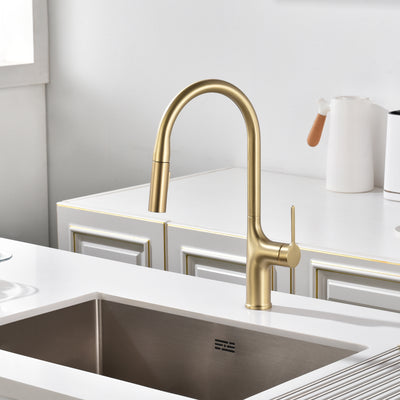 SUMERAIN Kitchen Faucet with Pull Down Sprayer Dual Mode High Arc Single Handle Lead-Free Kitchen Sink Faucet Brushed Gold