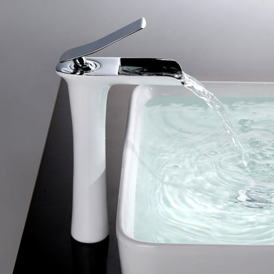 SUMERAIN Modern Vessel Sink Faucet, Single Hole Single Handle Bathroom Tall Faucet with Waterfall Spout