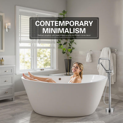 sumerain Modern Floor Mount Bathtub Faucet with Hand Shower, Brushed Nickel Freestanding Tub Faucet High Flow