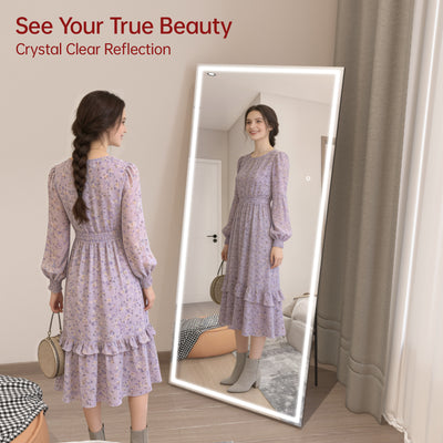SUMERAIN Full Length Mirror with Lights, 80 ”x 36”LED Floor Mirror，Full Body Dressing Standing Mirrors with Dimming & 3 Color Lighting, Floor Standing Mirror for Bedroom, Living Room, Dressing Room