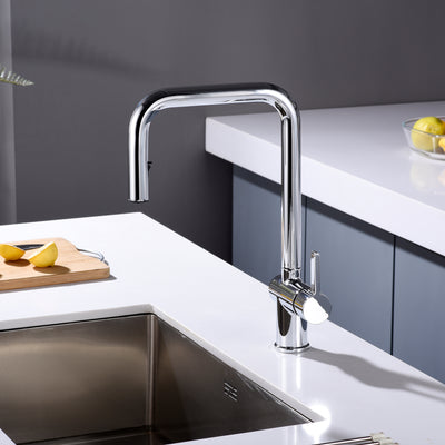SUMERAIN Kitchen Faucet with Pull Down Sprayer in Chrome Finish, Stainless Steel Single Hole Kitchen Sink Faucet with Dual Spray Mode