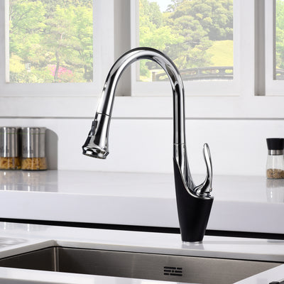 sumerain Single-Hole Kitchen Faucet with Pull Down Sprayer,Single Handle Stainless Steel Kitchen Sink Faucet,Chrome & Black