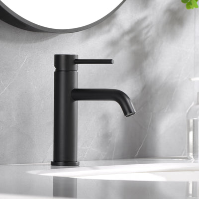 SUMERAIN Matte Black Bathroom Sink Faucet Lead-Free Stainless Steel Single Handle Single Hole Vanity Faucet