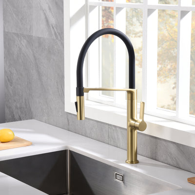 SUMERAIN Lead-Free Kitchen Faucet with Pull-Down Sprayer, Brushed Gold Kitchen Sink Faucet Single Hole Single Handle, Deck Mounted