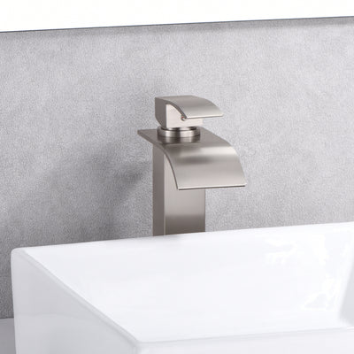 sumerain Waterfall Vessel Sink Faucet Tall Bathroom Faucet,Brushed Nickel Single Handle Single Hole Stainless Steel
