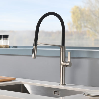 SUMERAIN Deck Mounted Kitchen Faucet with Pull-Down Sprayer, Dual Spray Mode Kitchen Sink Faucet in Brushed Nickel