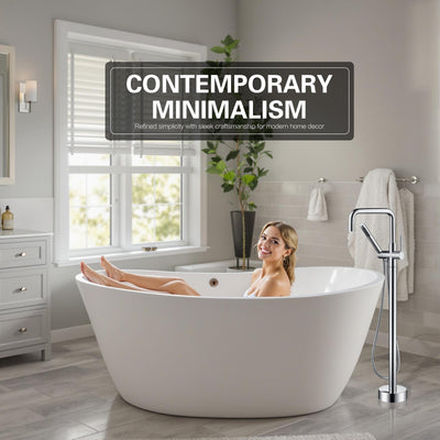 sumerain Freestanding Bathtub Faucet, Modern Floor Mounted Tub Faucet with Hand Shower Brass High Flow Tub filler Chrome
