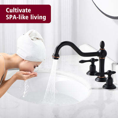 sumerain 8 Inch Widespread Bathroom Faucet 3 Hole,2 Handle Bathroom Lavatory Faucet Vintage Style Oil Rubbed Bronze Finish