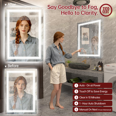 Sumerain  20 x 28 Inch LED Bathroom Mirror with Lights, Frontlit and Backlit Stepless Dimmable Vanity Mirror, Anti-Fog, Memory Function, 3 Color Temperatures