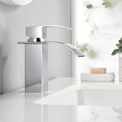 SUMERAIN Modern Bathroom Sink Faucet Single Handle Waterfall Basin Faucet with Water Supply Lines, Chrome