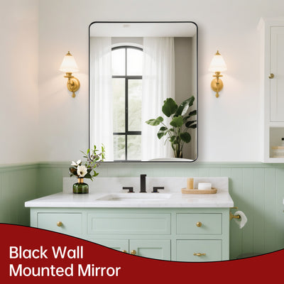 SUMERAIN Black Bathroom Mirror for Wall, 28x36 Inch Tempered Glass Aluminum Frame Vanity Mirror, Ideal Over Double Sink with Horizontal or Vertical Mounting Options