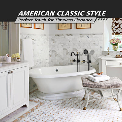 SUMERAIN High Flow Wall Mount Tub Filler, Vintage Bathtub Faucet with Sprayer and Rough-in Valve, Black and Gold Finish