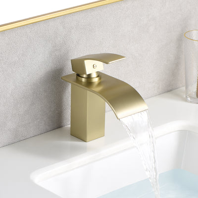 SUMERAIN Waterfall Bathroom Sink Faucet Lead-Free Stainless Steel Lavatory Faucet Single Handle Single Hole, Brushed Gold