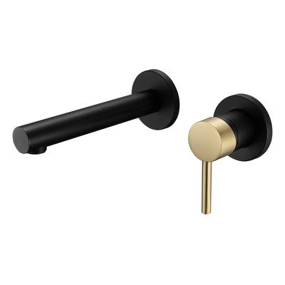 SUMERAIN Wandmontierter Waschbecken-Wasserhahn in Schwarz und Gold, WC-Wasserhahn mit Einzelgriff und rauem Ventil