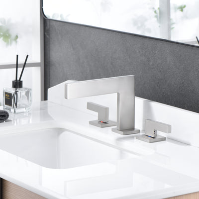 Sumerain Waterfall Widespread Bathroom Faucet Brushed Nickel Two Handle Bathroom Sink Faucet 3 Hole, 8-Inch Bathroom Faucet Vanity Faucet with Supply lines