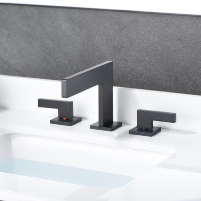 Sumerain Waterfall Bathroom Sink Faucet, Matte Black 2-Handles Bathroom Faucet for 3 Holes Sink,8 inch Widespread Bathroom faucet with supply lines