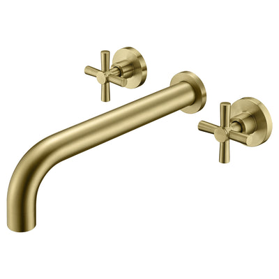 SUMERAIN Badewannenarmatur, Wandmontage, Badewannenfüller, hoher Durchfluss, Badewannenarmatur, gebürstetes Gold, mit rauem Ventil, zwei Kreuzgriffen