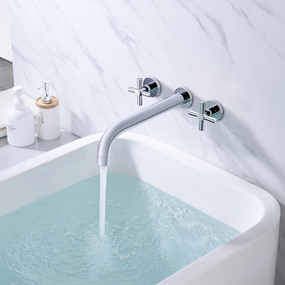 SUMERAIN Badewannenarmatur zur Wandmontage, Badewannenarmatur mit hohem Durchfluss, Chrom-Finish mit rauem Ventil, extra langem Auslauf und Kreuzgriffen