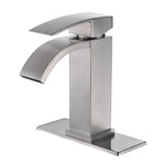 Badezimmer-Wasserhahn-Wasserfall, Waschbecken-Wasserhahn aus gebürstetem Nickel mit 4-Zoll-Rosette