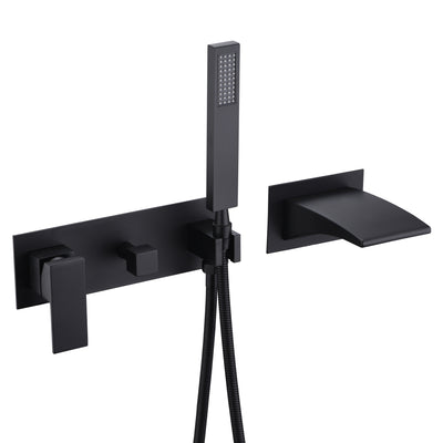 sumerain Schwarzer Badewannen-Wasserhahn zur Wandmontage, Wasserfall-Badewannen-Wasserhahn mit Handbrause, Linkshänder-Wasserhahn