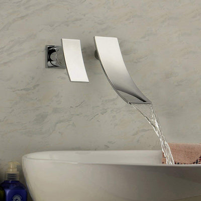 sumerain Wasserfall-Badezimmer-Wasserhahn, Wandmontage-Wasserhahn für Badezimmer-Waschbecken, einzelner Linkshänder-Griff, Chrom